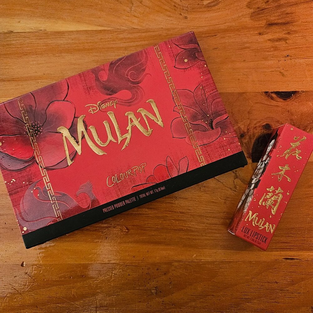 Colourpop Mulan Eyeshadow Palette and Lipstick